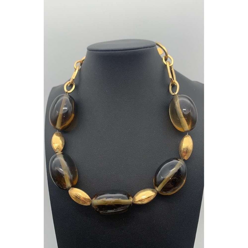Tori Spelling Chunky Gold Tone And Green Glass Choker Necklace 18"